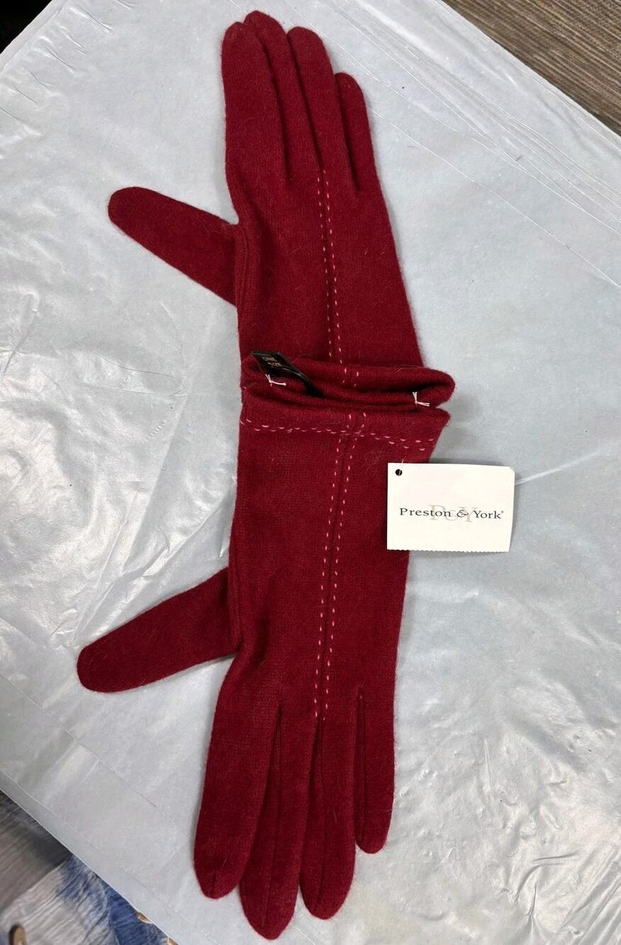 Preston & York Gloves Womens One Size Red Wool Rabbit Hair Knit Buckle Winter